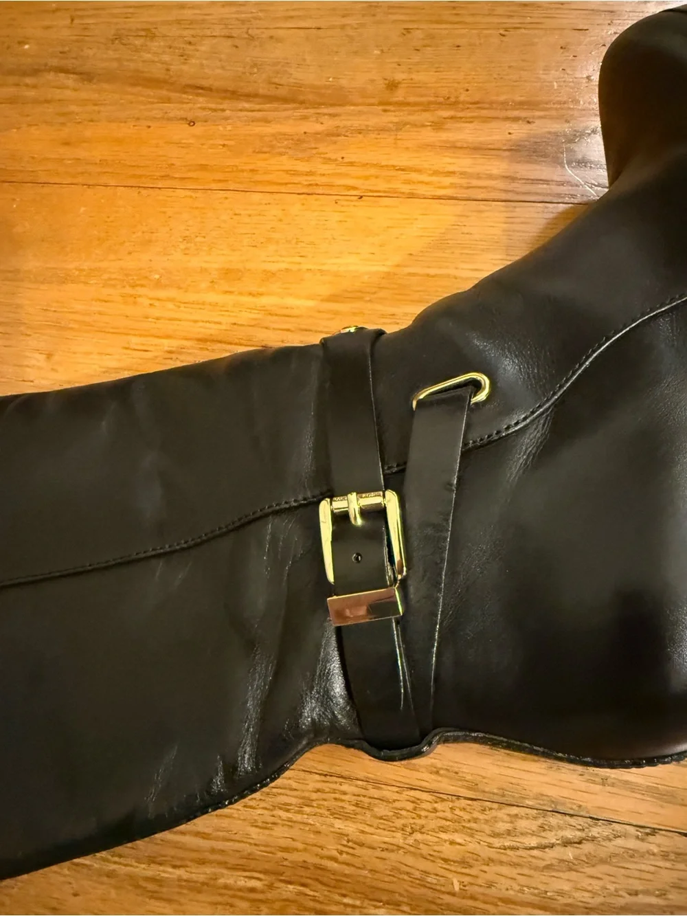 Michael Kors Black Leather Knee High Boots with Gold Accents